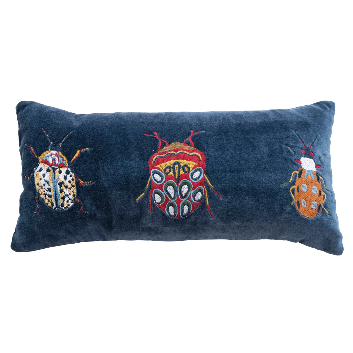 Prestigious Cotton Velvet Embroidered Lumbar Pillow w Beetles Chambray Back Contemporary