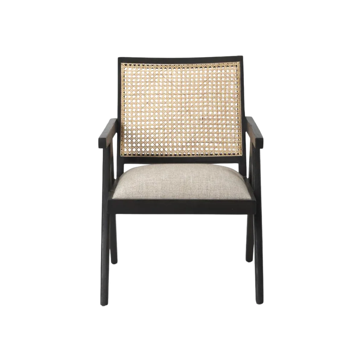 Safe Donna Black Wood Cane-Back w Beige Upholstered Seat Accent Chair Prestigious