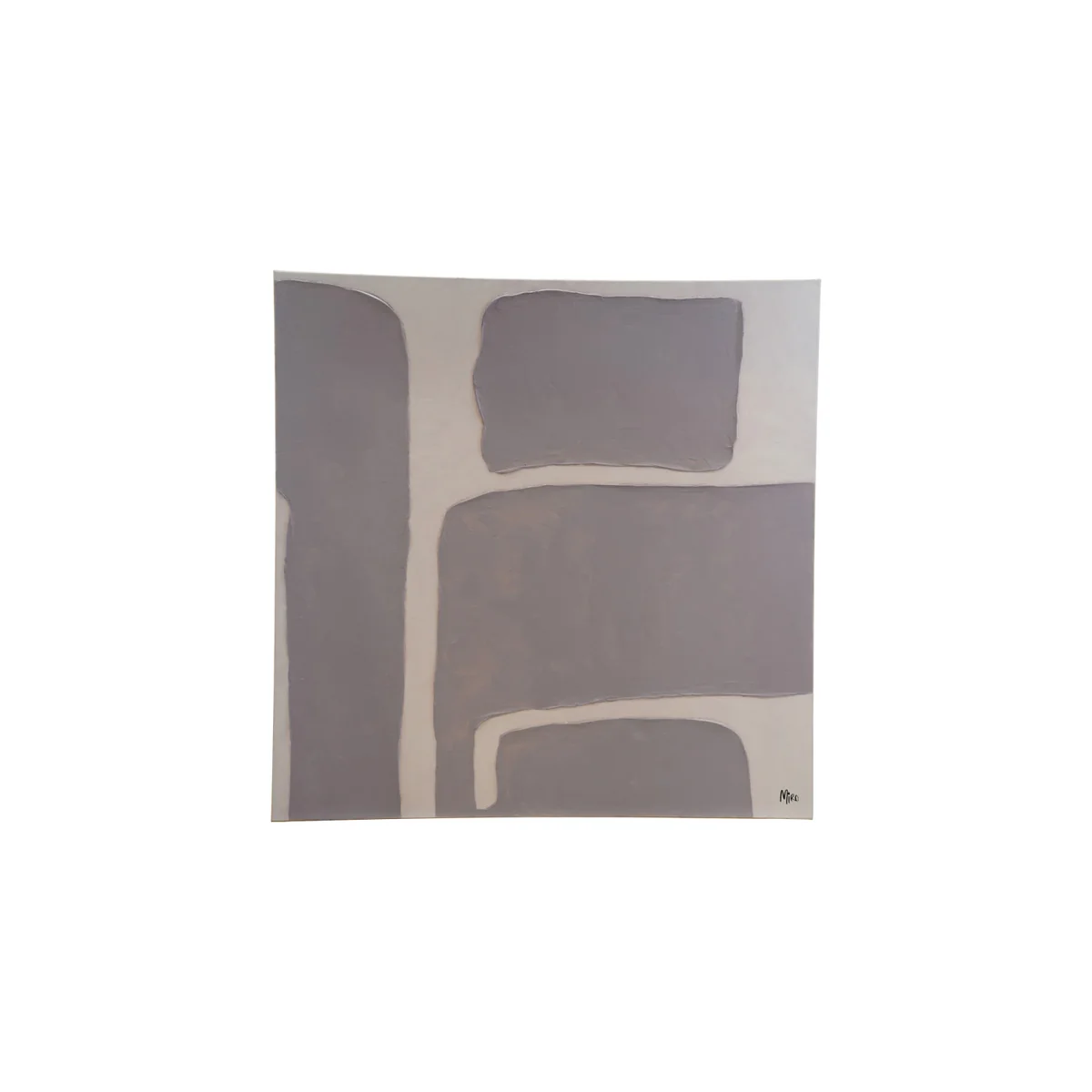 Certified Hand-Painted Canvas Wall Décor w Abstract Design Grey Cream Color Gold Finish Edge World-Class