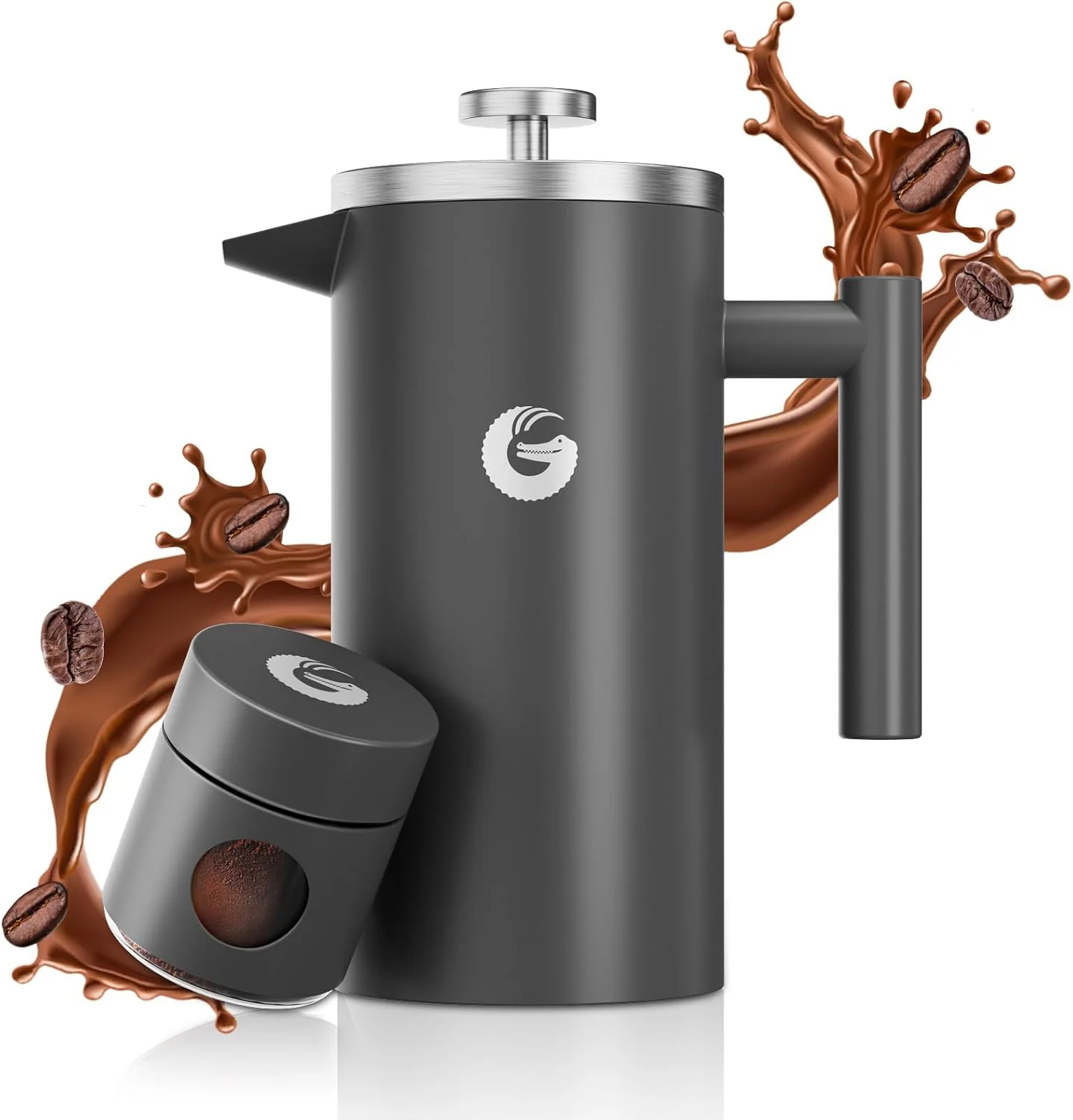 Refined Coffee Gator French Press Coffee Maker – 34oz Double Insulated Stainless Steel Brewer plus Travel Jar Canister Effective