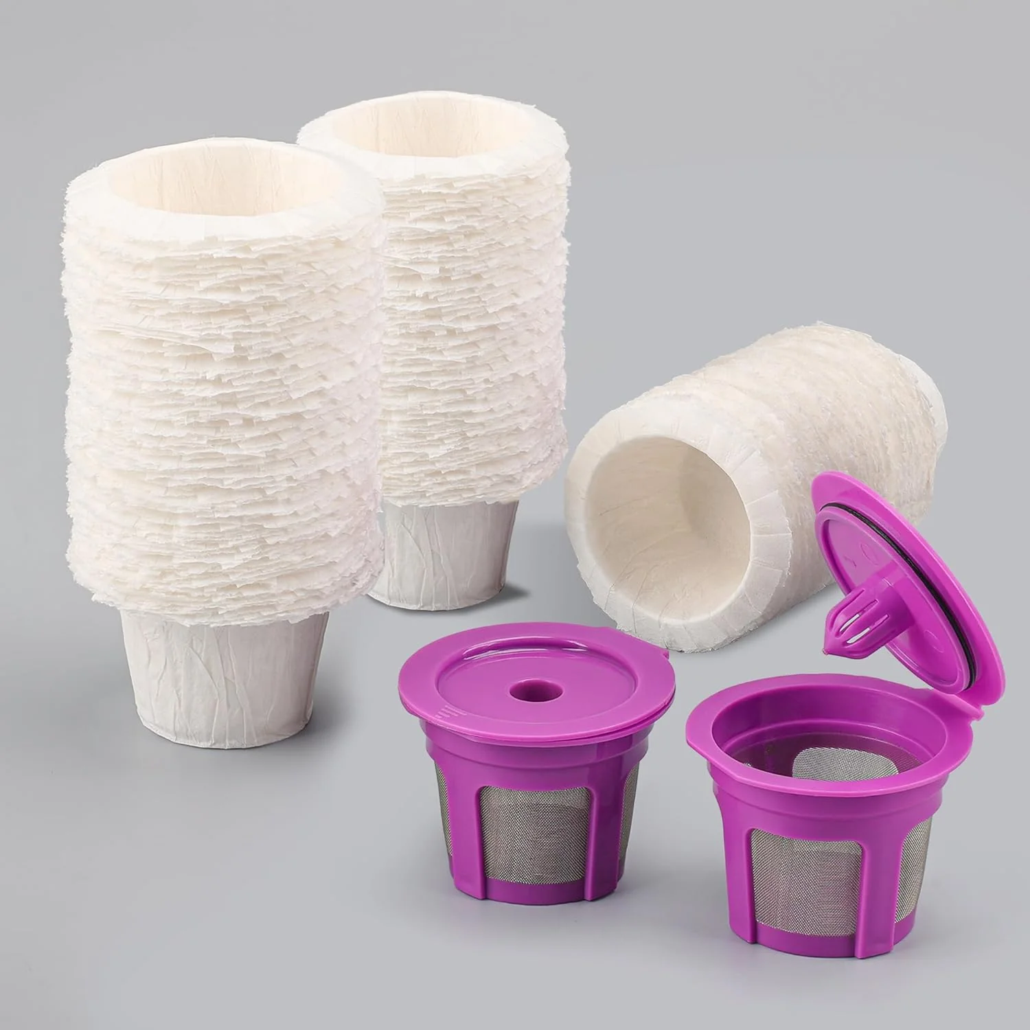Dependable 300 Count Paper Filters with 2 Pack Reusable K Cup Coffee Pods Compatible with Keurig Single Serve Coffee Maker 2.0 1.0 Unique