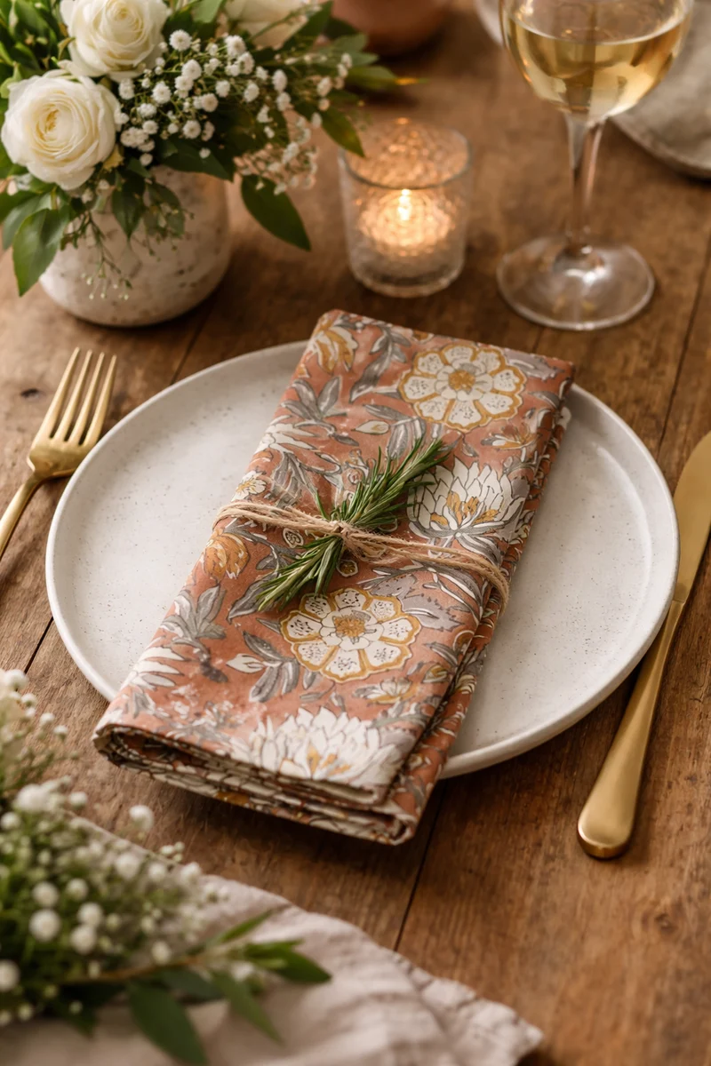 Pure Rust Botanical Block Print Cotton 20-inch Dinner Napkin Elegant