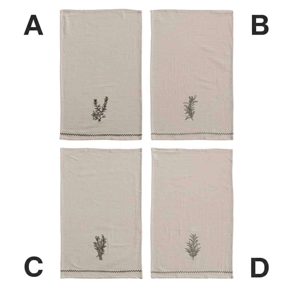 Proven Cotton Tea Towel with Embroidered Herbs Trim Relaxed