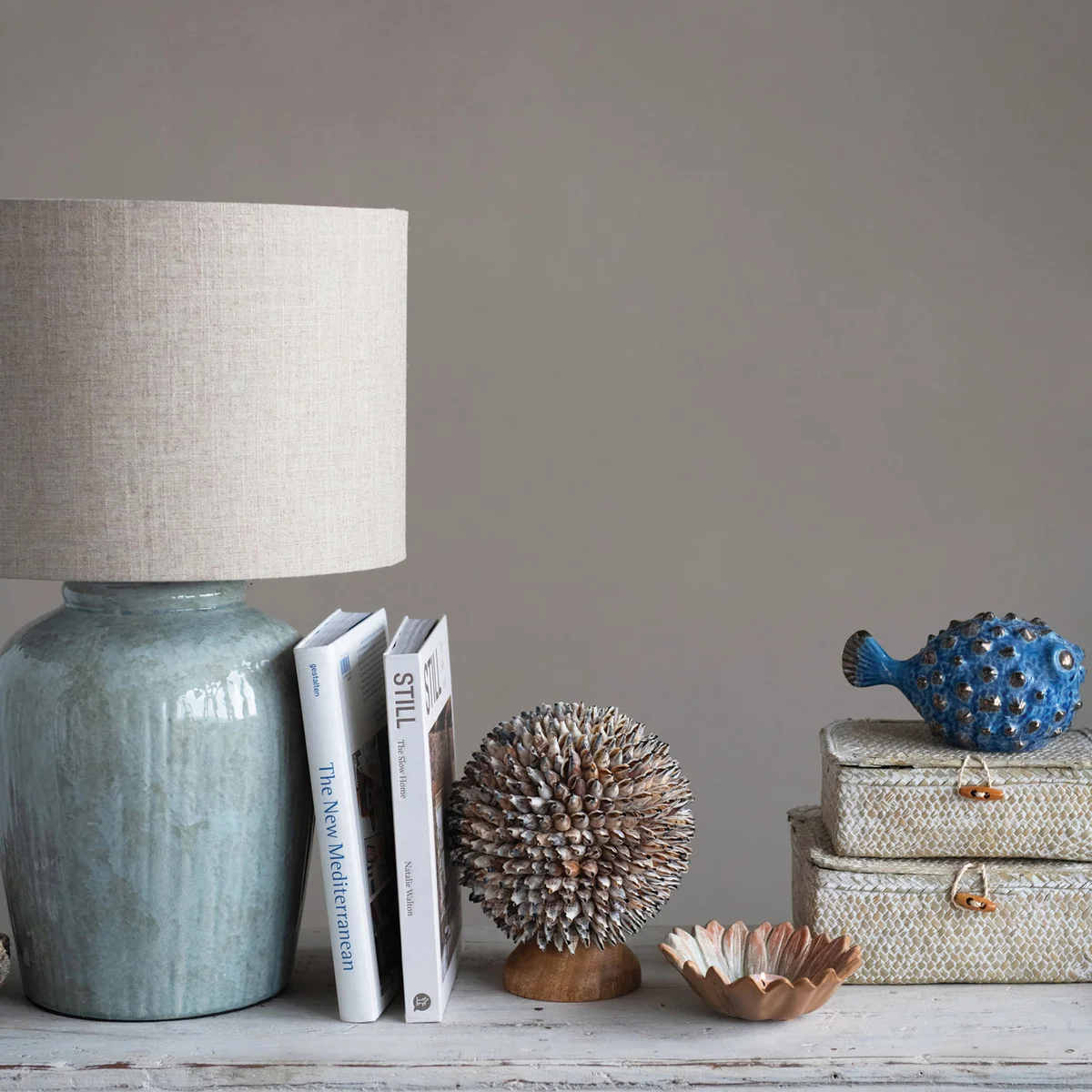 Healthy Stoneware Table Lamp with Linen Shade Smart