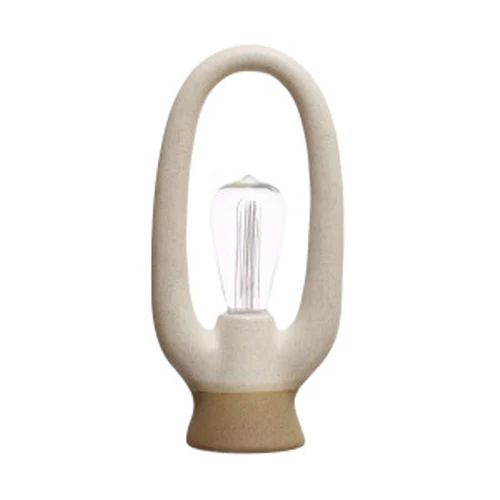 User-Friendly Stoneware LED Table Lamp Reactive Glaze White Brown Practical