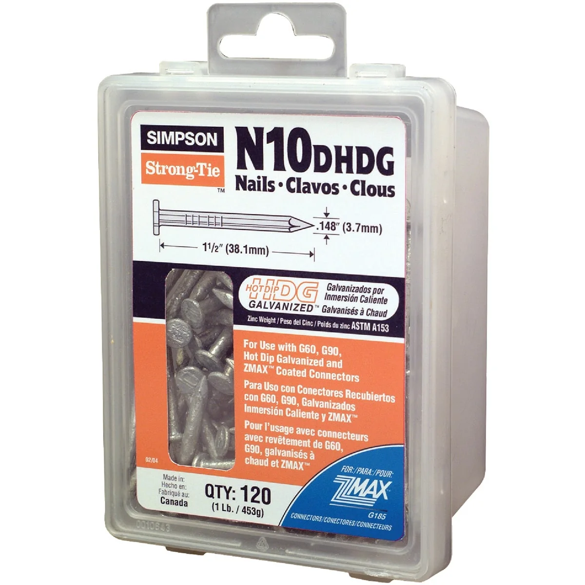 Consistent Simpson Strong-Tie 10d x 1-1 2 In. 9 ga Hot Dipped Galvanized Joist Nails 120 Ct. 1 lb Smart