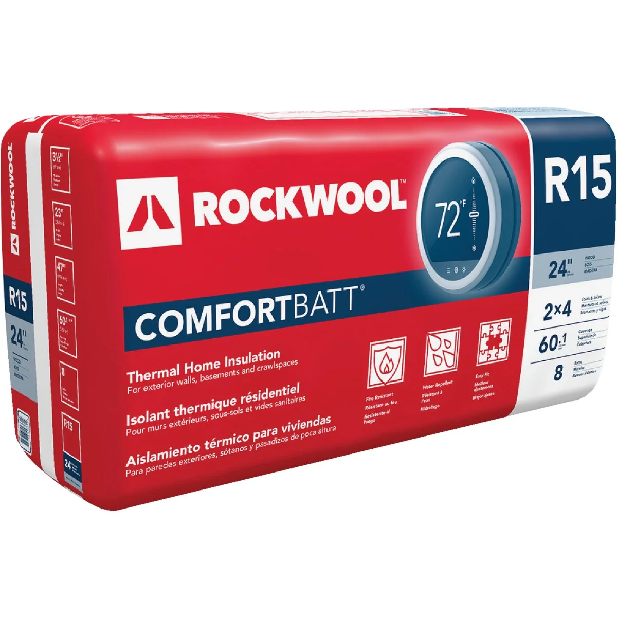 Prestigious Rockwool Comfortbatt R-15 24 In. x 47 In. Stone Wool Insulation 8-Pack Eco-Friendly