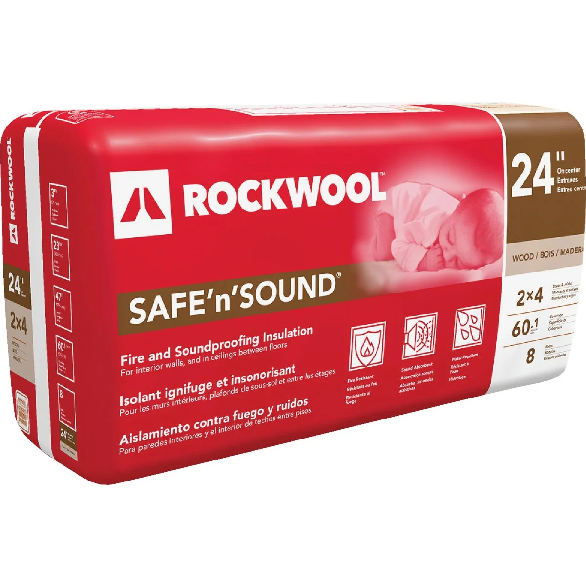 Breathable Rockwool Safe N Sound 24 In. x 47 In. Stone Wool Insulation 8-Pack Fine Crafted