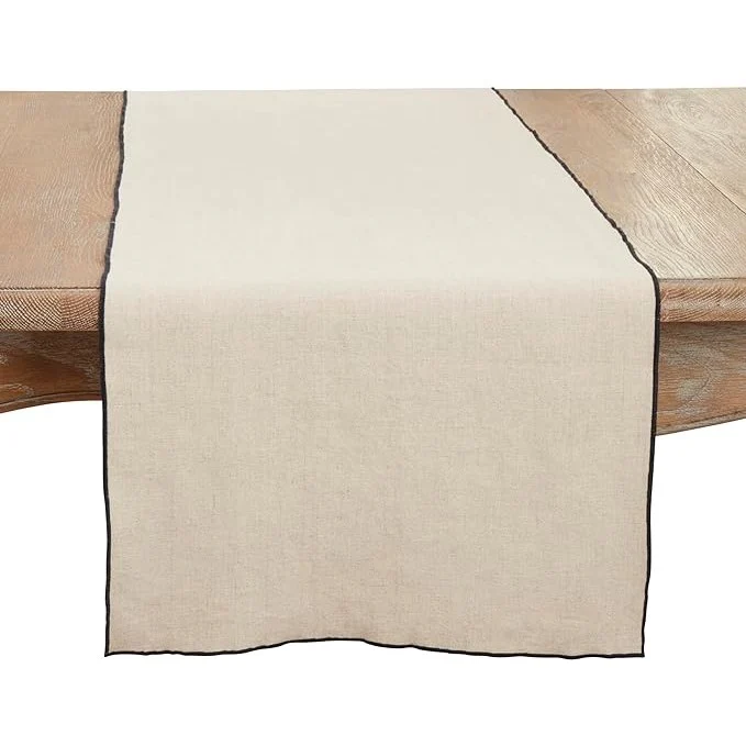 User-Friendly Stonewashed Stitched Edge Table Runner – Black Natural Functional