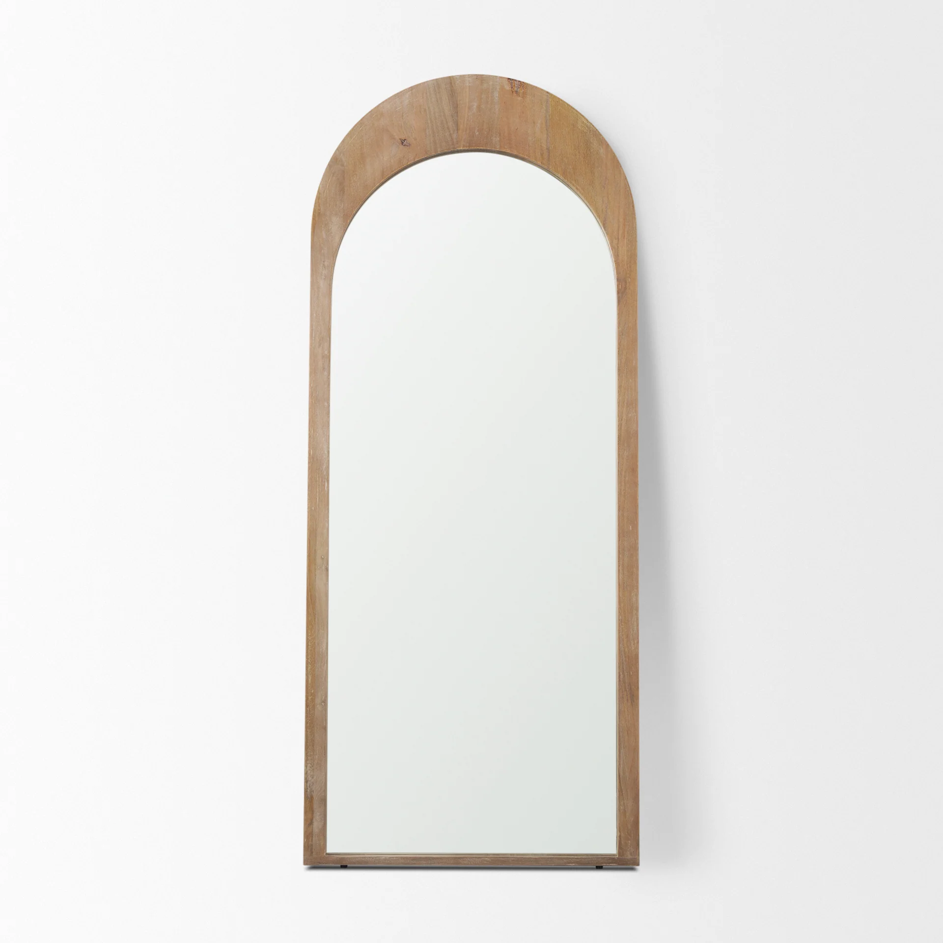 Minimalist Celeste Light Brown Wood Arched Floor Mirror Convenient