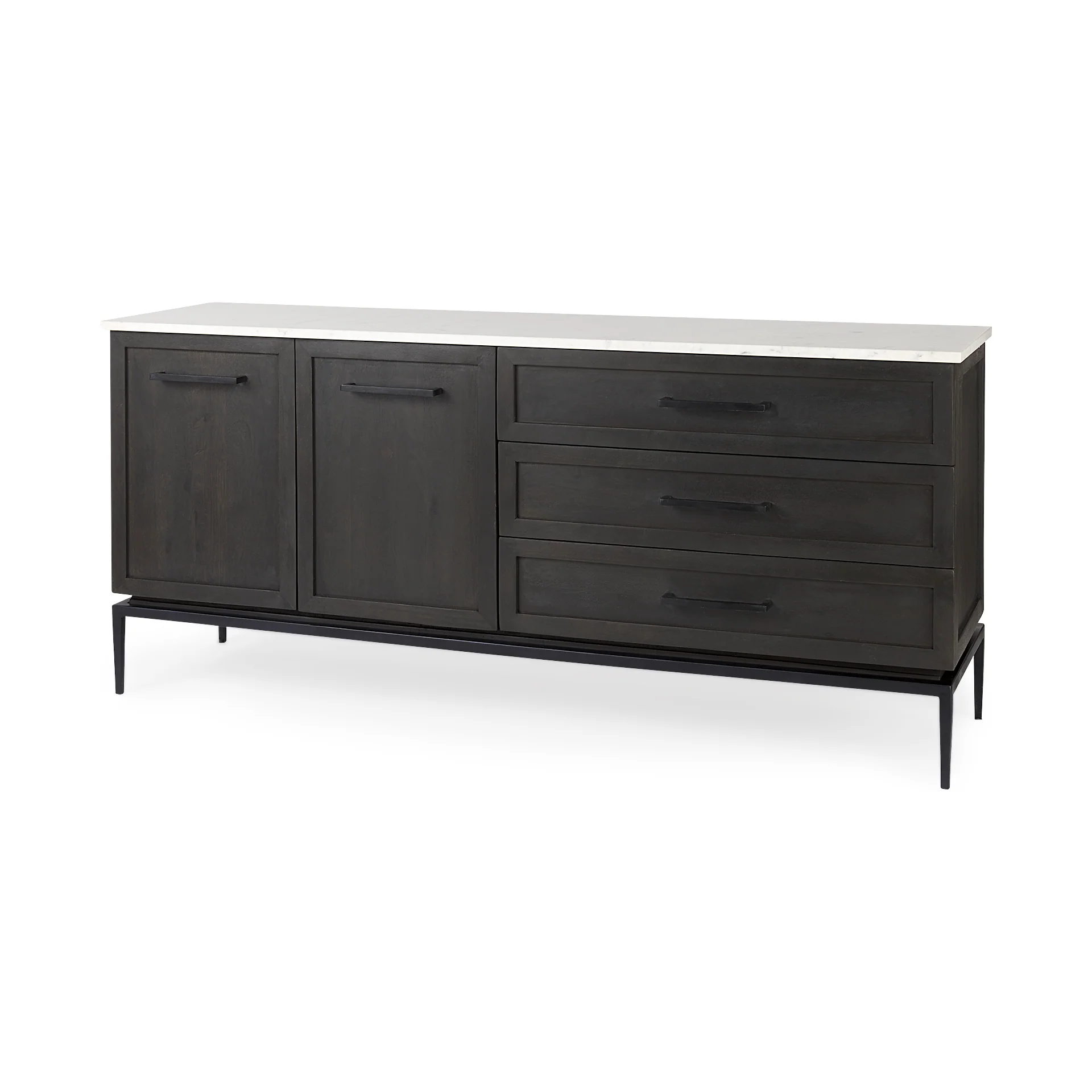 Sustainable Divina Black-Brown Wood w White Marble Top and Black Metal Base Sideboard Fast