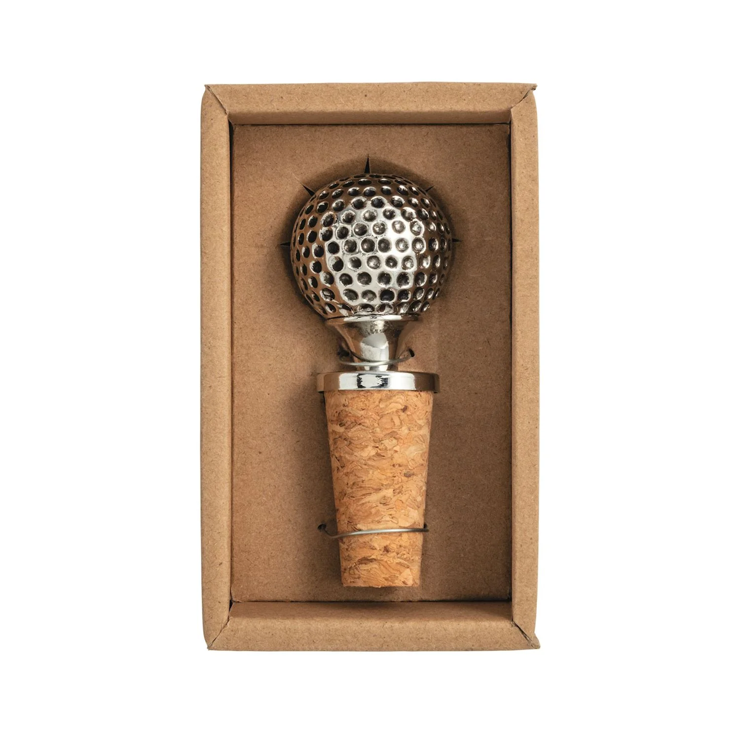 Prestigious Golf Ball Bottle Stopper Cast Aluminum Cork Detailed