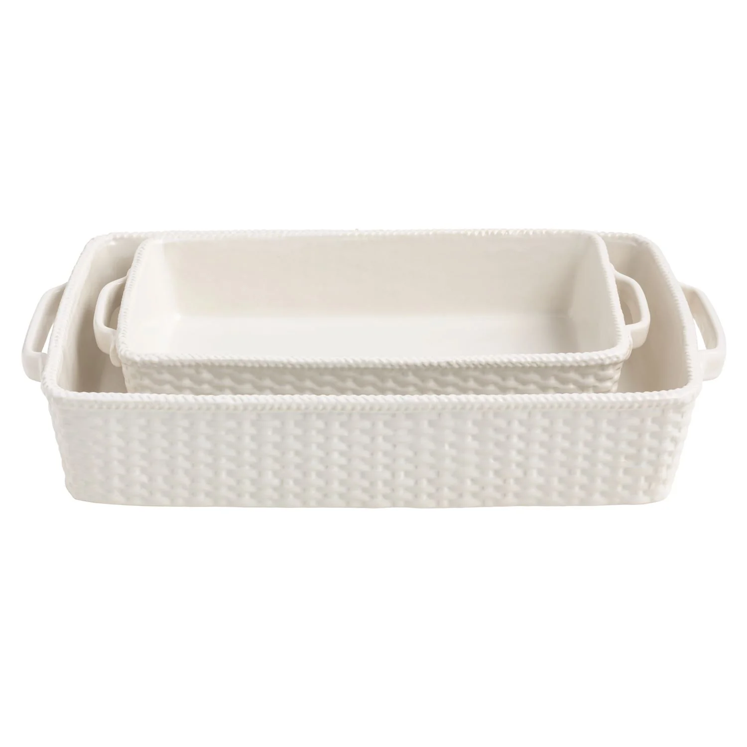 Smart Woven Stoneware Baker Set Textured White Glazed Baking Dishes Classic