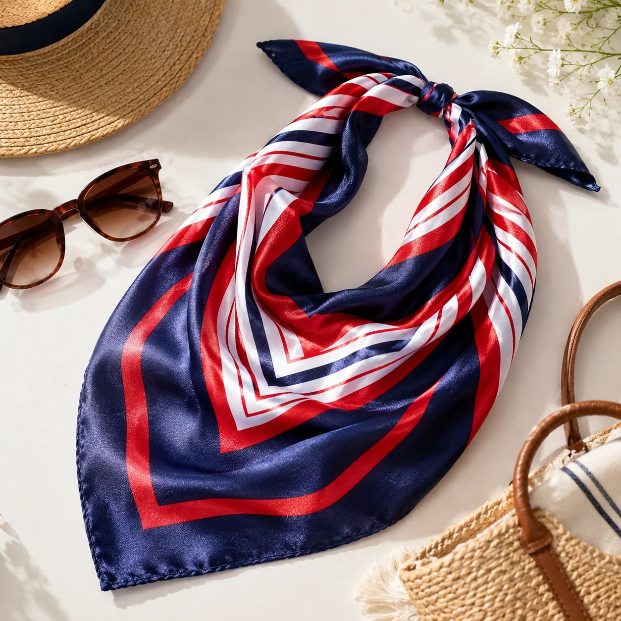Solid Red White Blue Sailor Scarf – Patriotic Neck Hair Bag Scarf Specialty