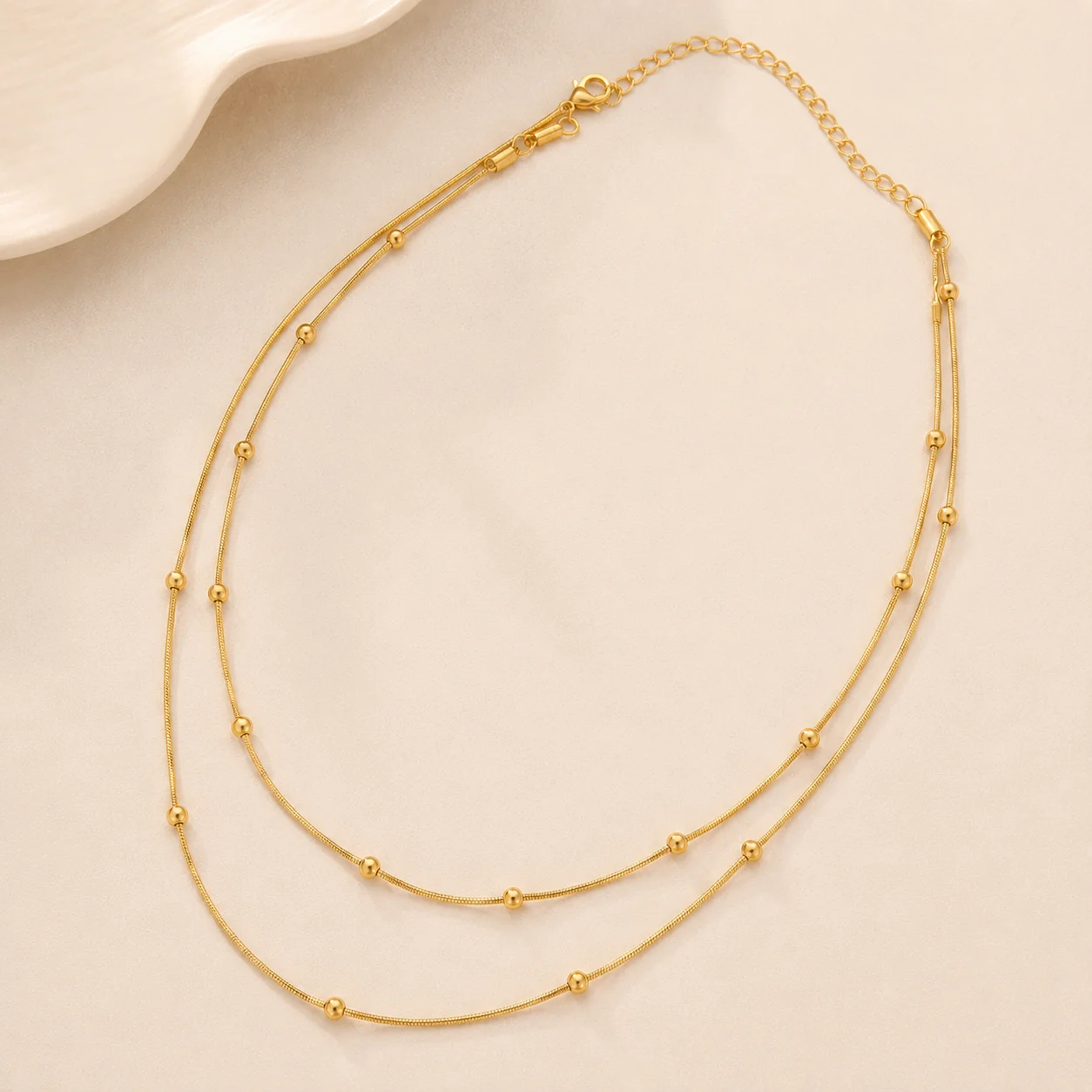 Proven Gold Stainless Steel 2 Layered Ball Station Necklace High-Performance