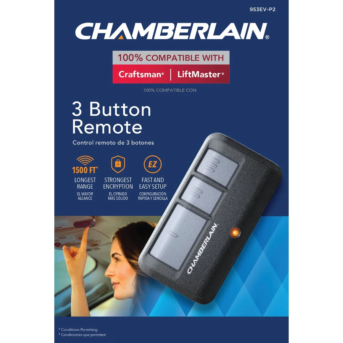 Long-Lasting Chamberlain 3-Button Black Garage Door Remote High-End