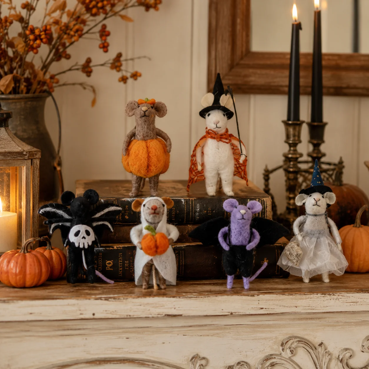 Carefully Designed Handmade Wool Felt Halloween Mice Solid