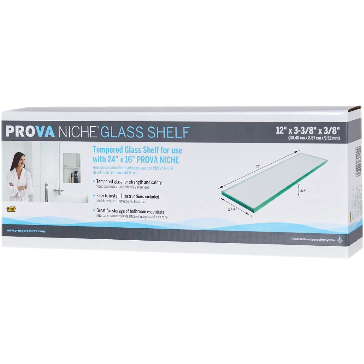 Breathable Prova Niche Glass Shower Shelf Soft