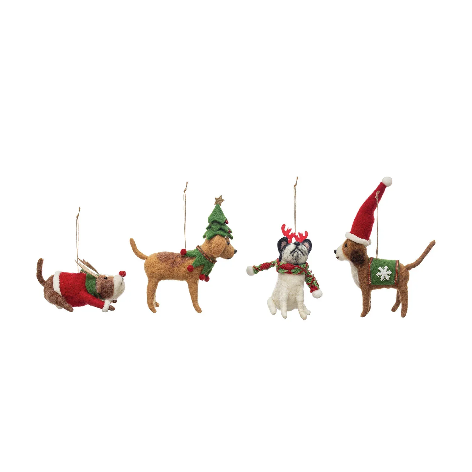 Quality Handmade Wool Felt Holiday Dog Ornament Natural