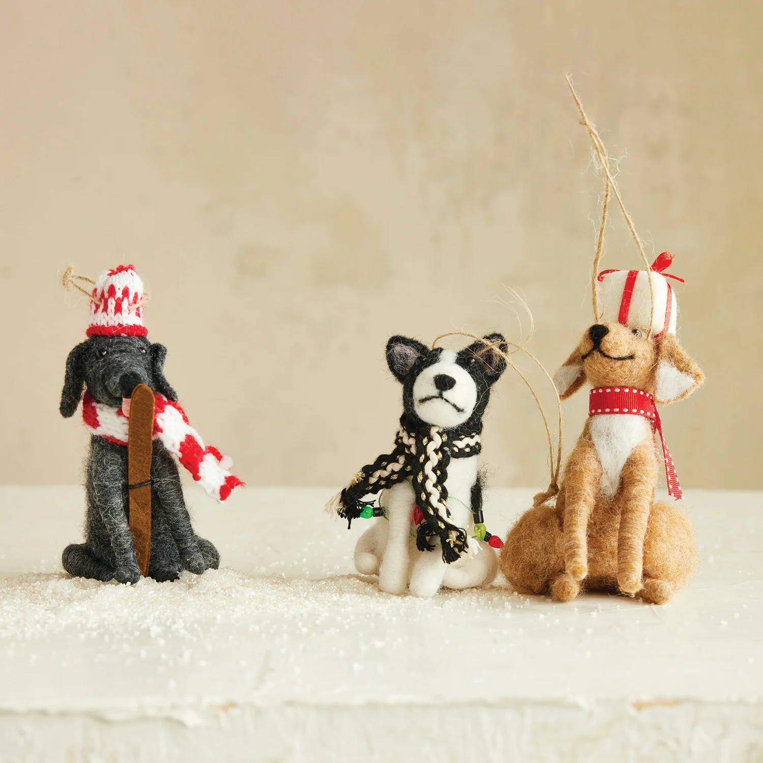 Sophisticated Handmade Wool Felt Holiday Dog Ornament Smooth