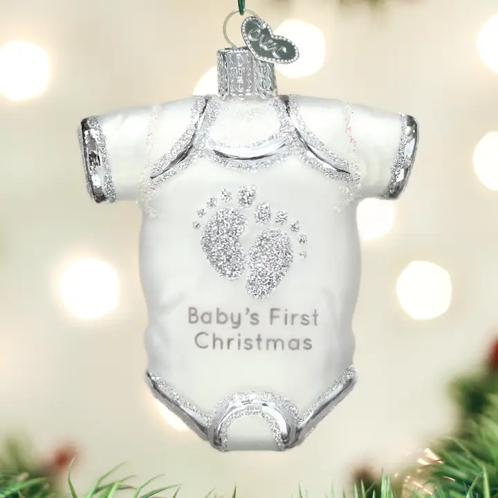 Safe Baby s First Christmas White Onesie Glass Ornament Dependable