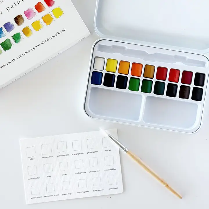 Stylish 18-Color Watercolor Paint Set with Brush Mixing Palette Eco-Friendly