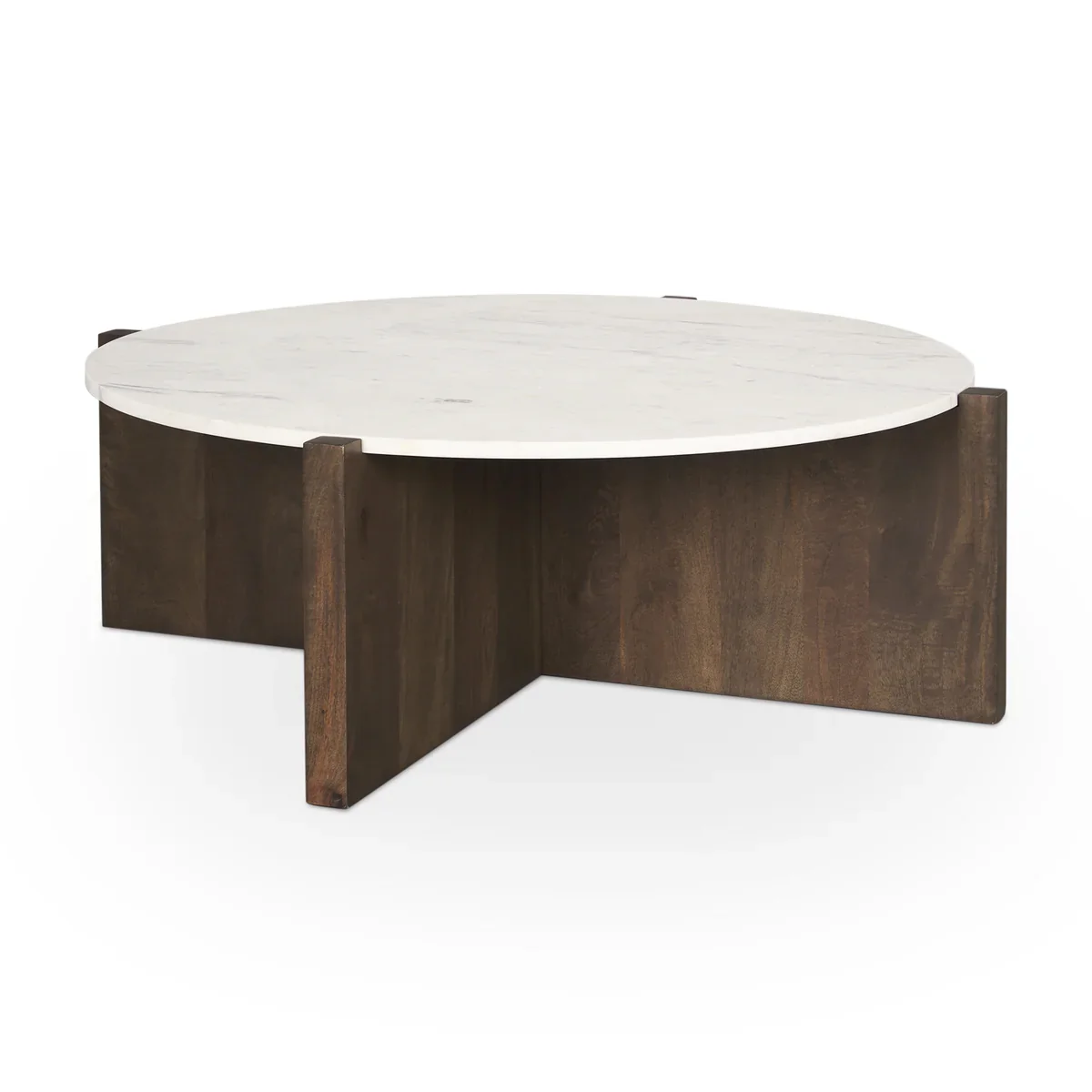 Reusable Bianca Dark Brown Wood w Marble Round Top Coffee Table Original Design