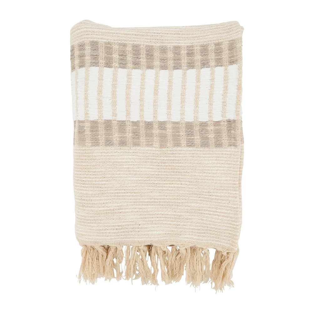 Sophisticated Woven Striped Throw Natural Excellent