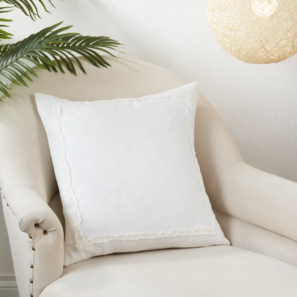 Environmentally Friendly Ruffled Design Pillow – Down Filled Ivory Selected