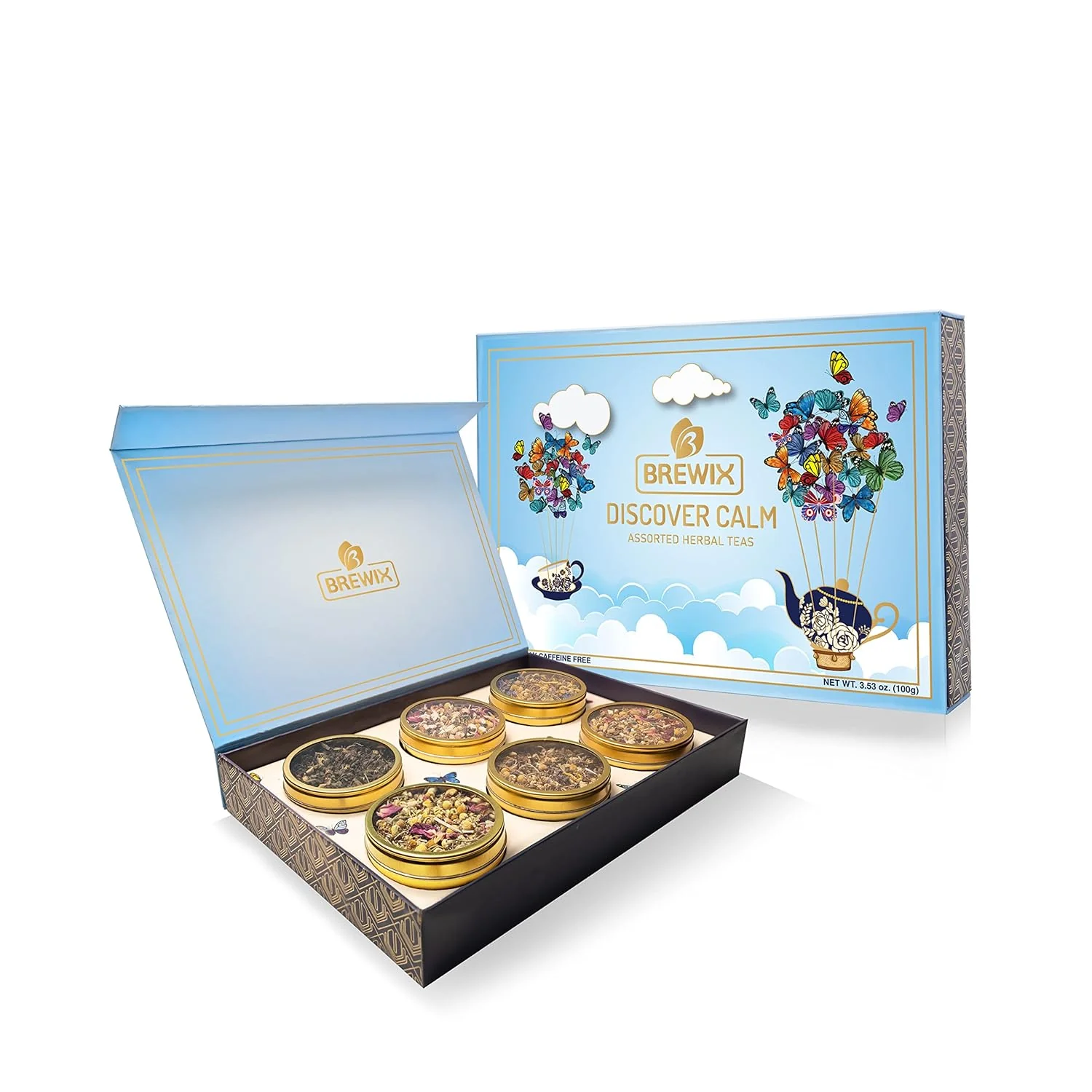 Outstanding Brewix Discover Calm Premium Herbal Tea Christmas Gift Box 3.53oz 50 Cups Tea Gift Sets For Tea Lover 6 Unique Herbal Teas for Birthdays Environmentally Friendly