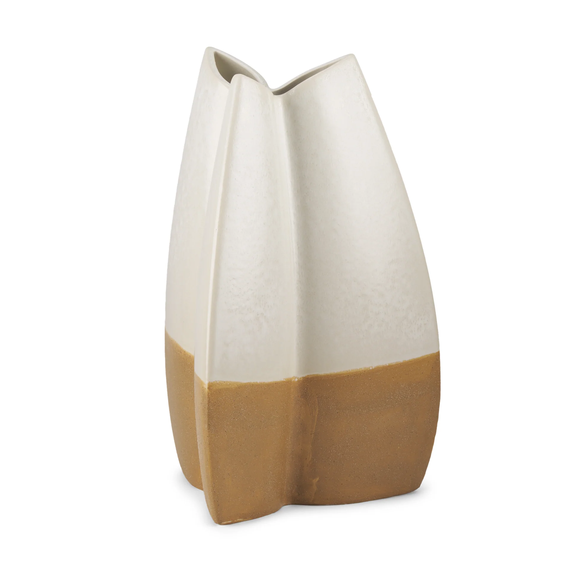 Secure Vania Large Off White w Tan Textured Ceramic Vase Casual