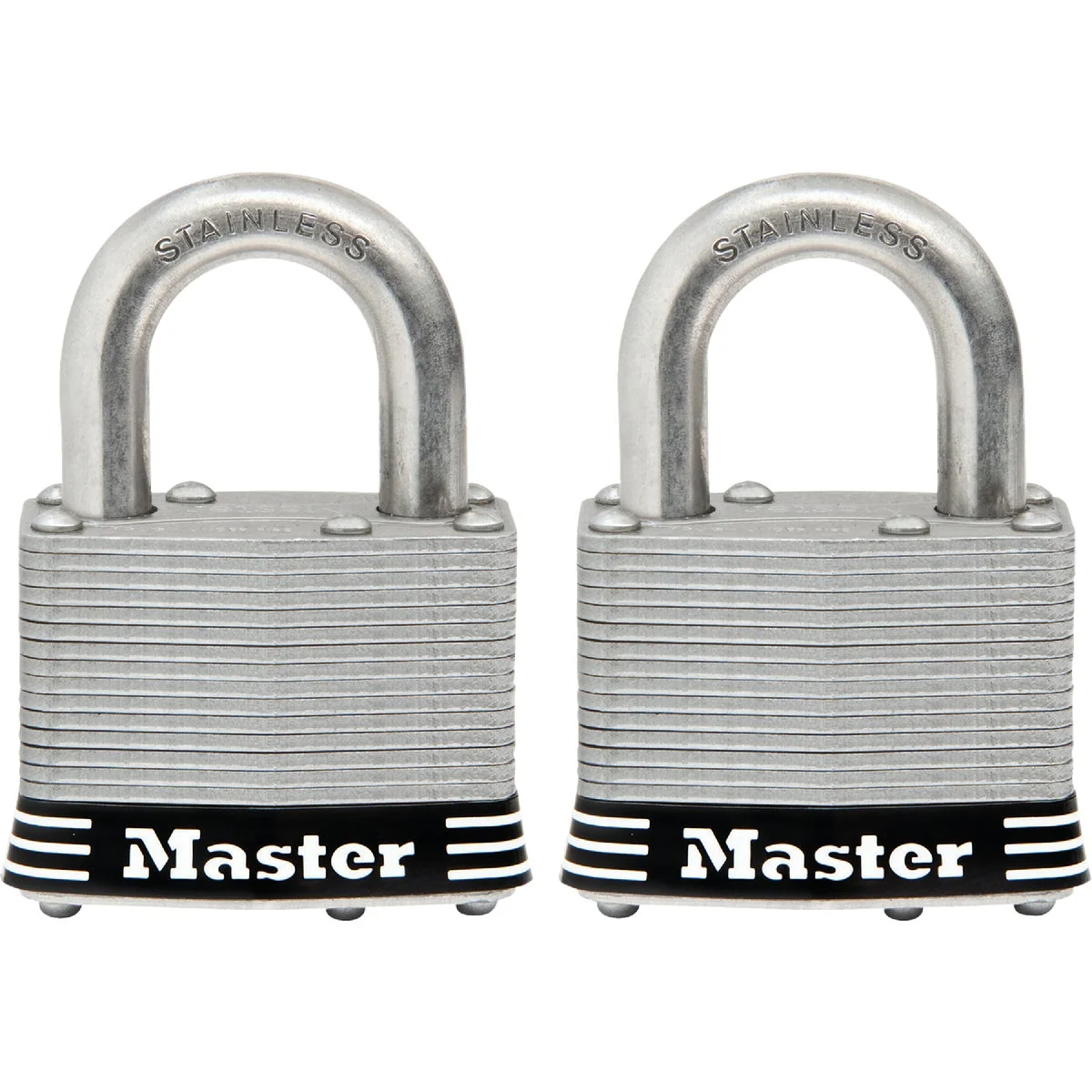 Excellent Master Lock 2 In. Laminated Stainless Steel Keyed Padlock with 1 In. Shackle 2-Pack World-Class