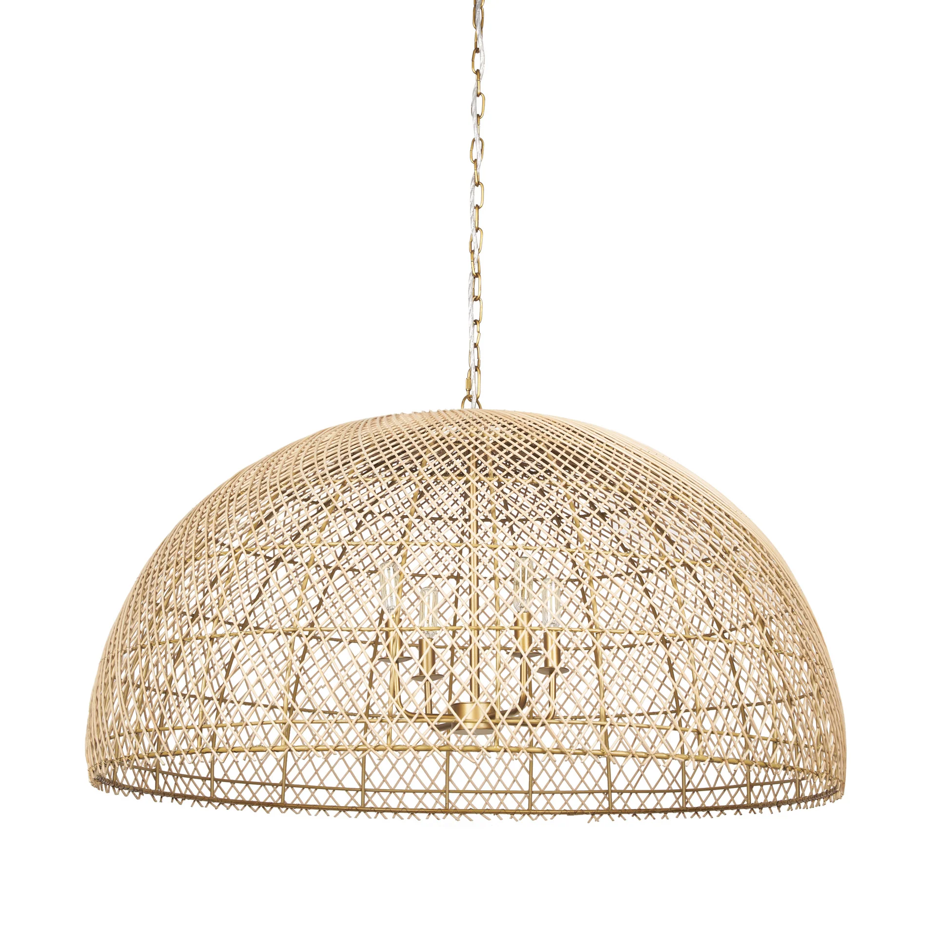 Superior Thad 4-Light Natural Woven Rattan Dome Chandelier Certified