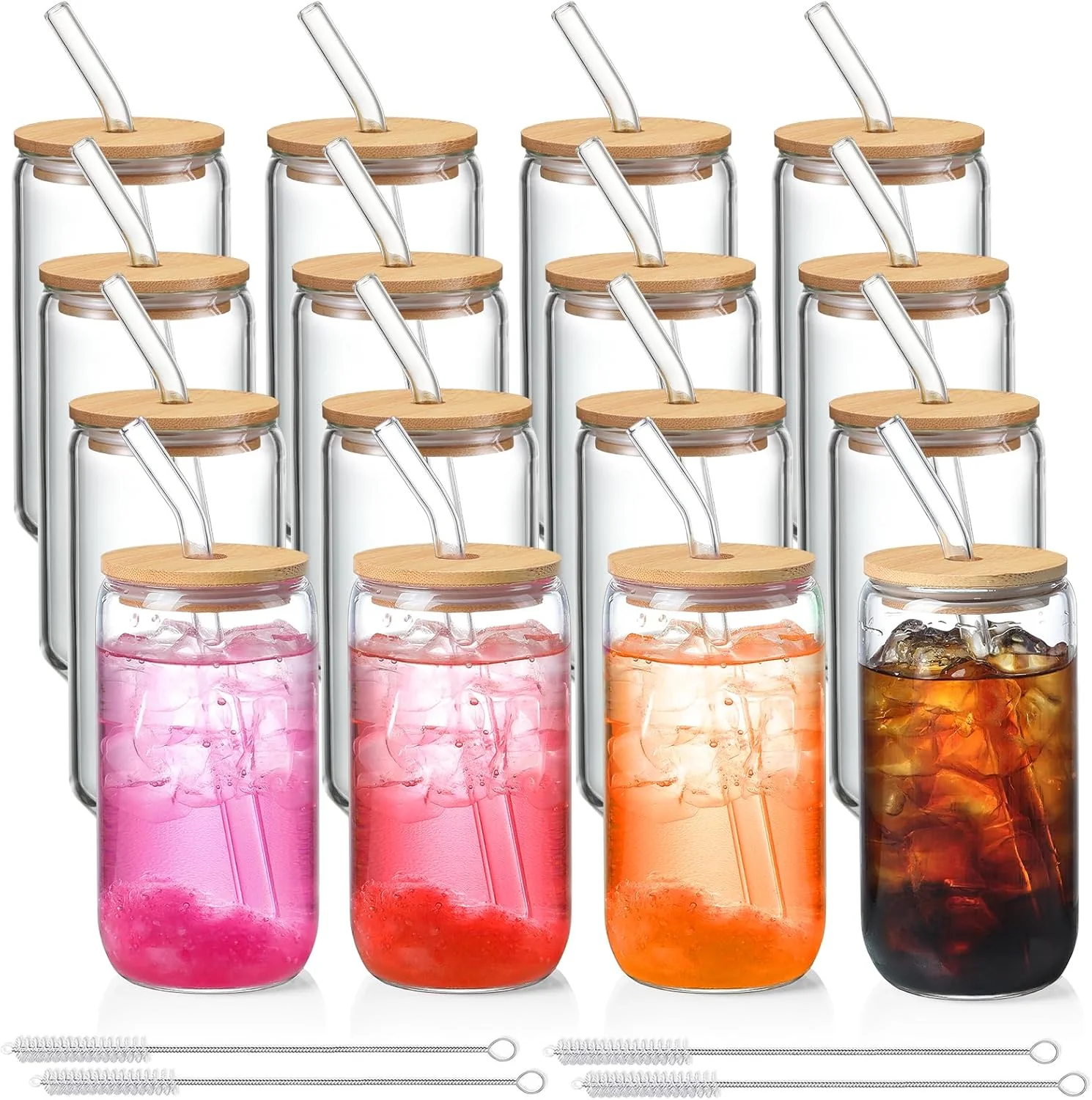Professional Netany 16 Pack Glass Cups with Lids and Straws 16 oz Personalized Customizable Glasses for Gift Business Drinking glasses set Iced Coffee Cup Superior