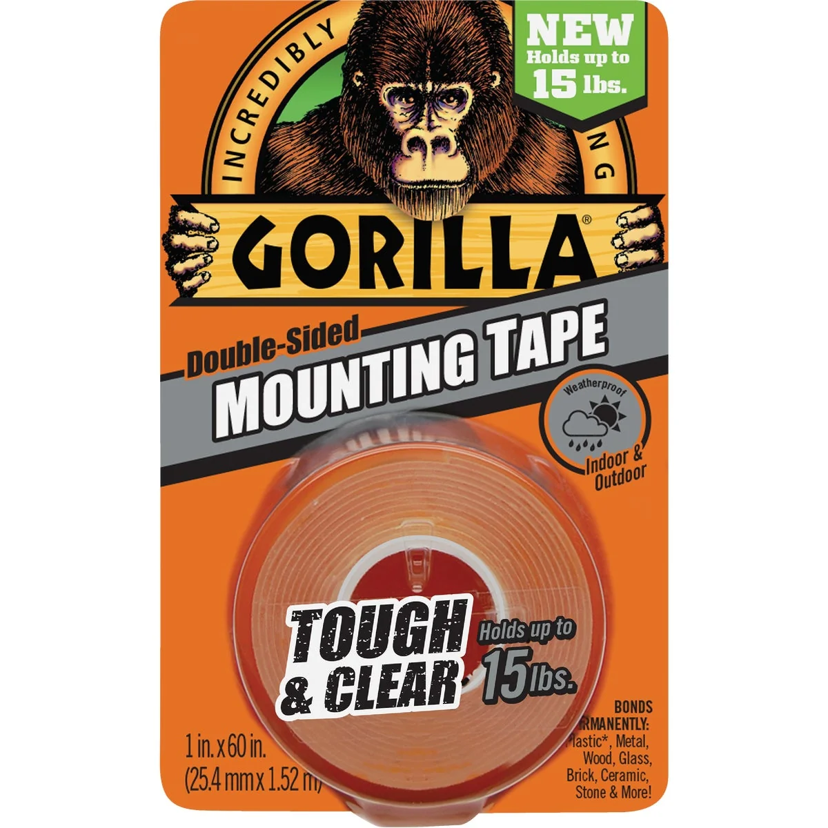 User-Friendly Gorilla 1 In. x 60 In. Tough Clear Double-Sided Mounting Tape 15 Lb. Capacity Proven