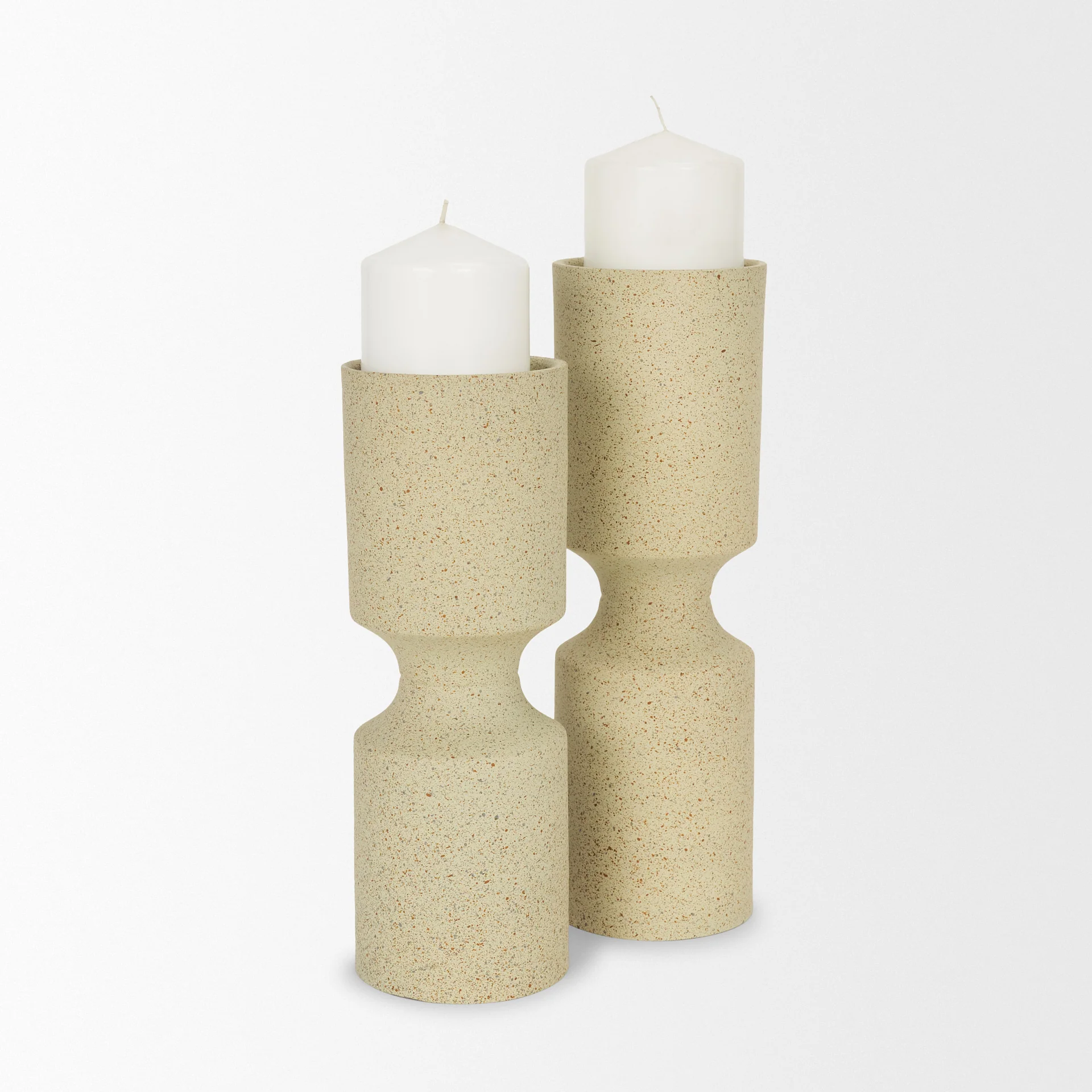Casual Akira Textured Beige Metal Pillar Candle Holder Effective