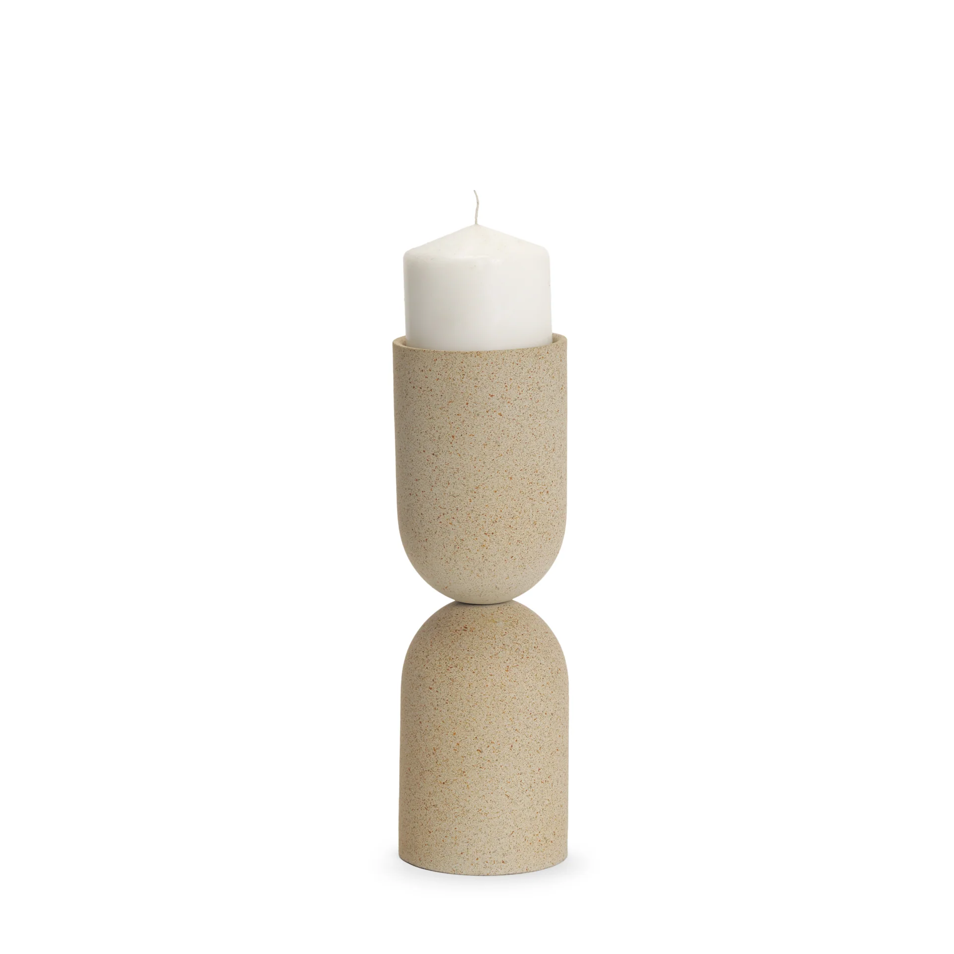 Sophisticated Qamra Medium Beige Textured Metal Pillar Candle Holder Outstanding