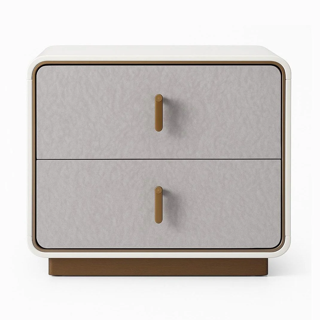 Functional Neve Nightstand – Glossy Grey-Beige Champagne Gold High-Grade