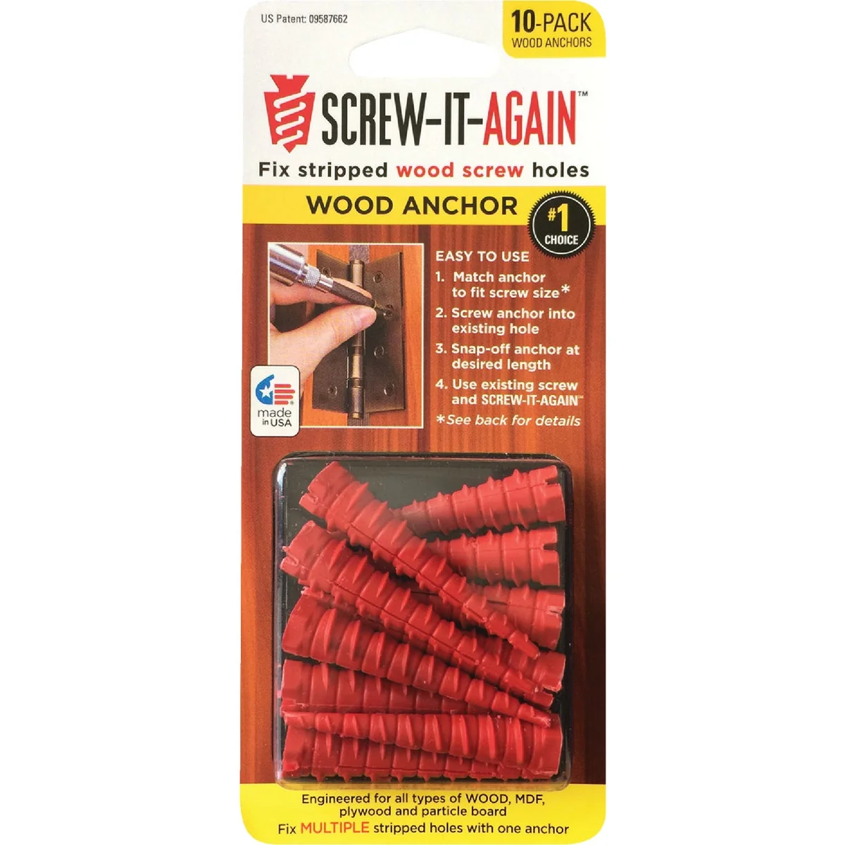 Casual Screw-It-Again 2 to 16 Thread x 2 In. Red Plastic Wood Anchor 10 Ct. Specialty