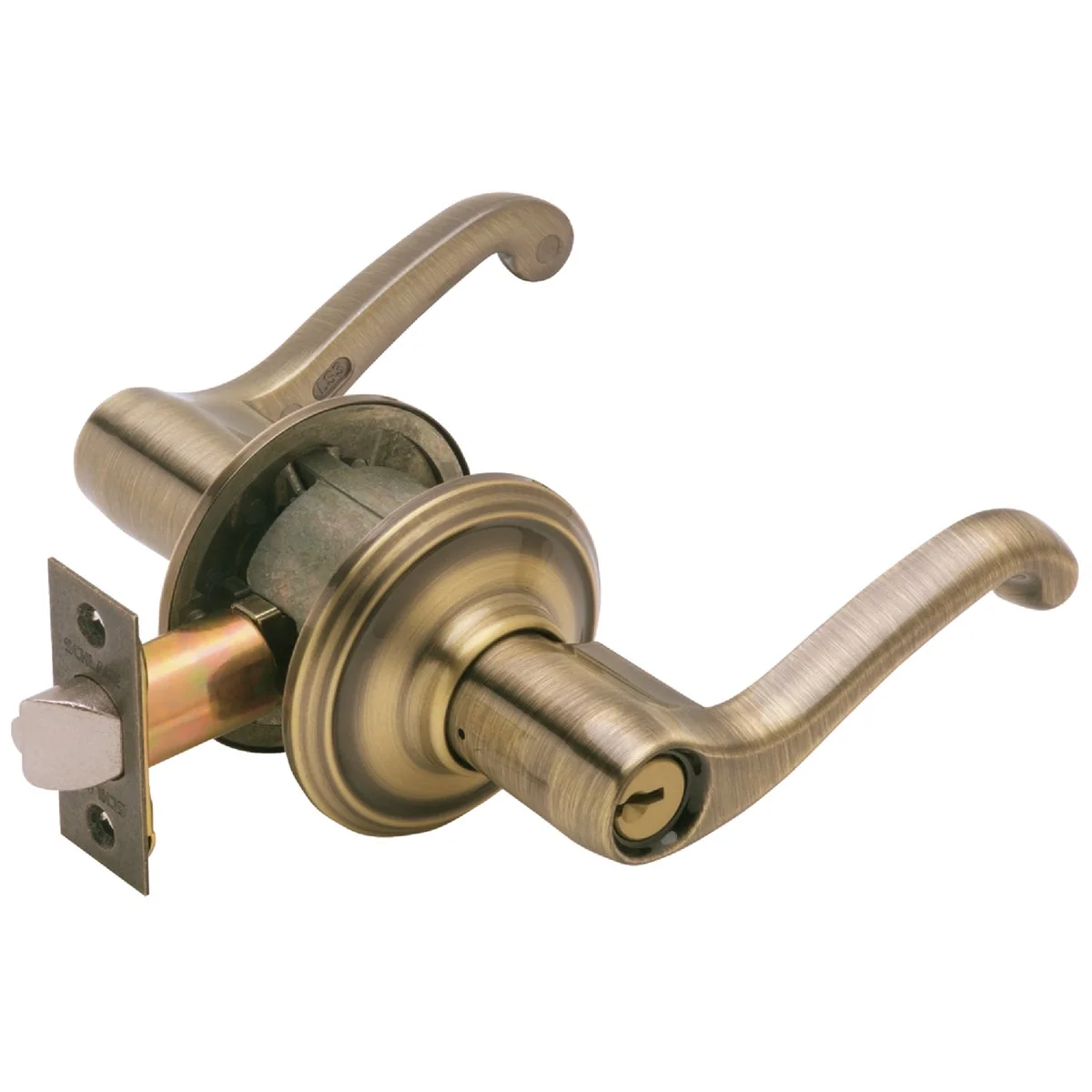 Secure Schlage Antique Brass Flair Entry Door Lever Traditional