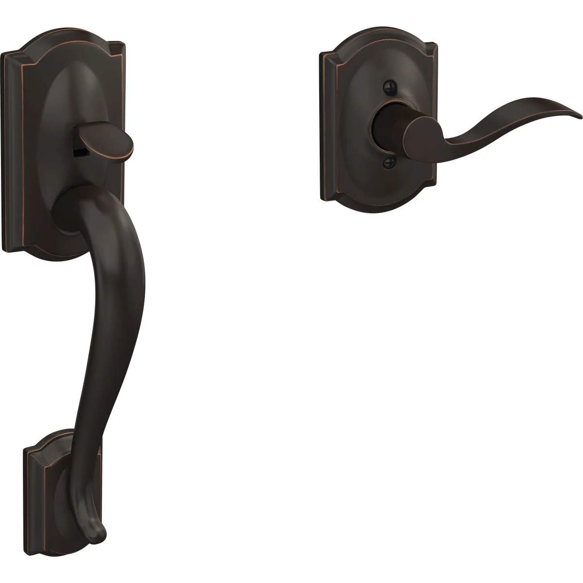 Quality Schlage Camelot Aged Bronze Entry Door Lever Handleset Only Verified