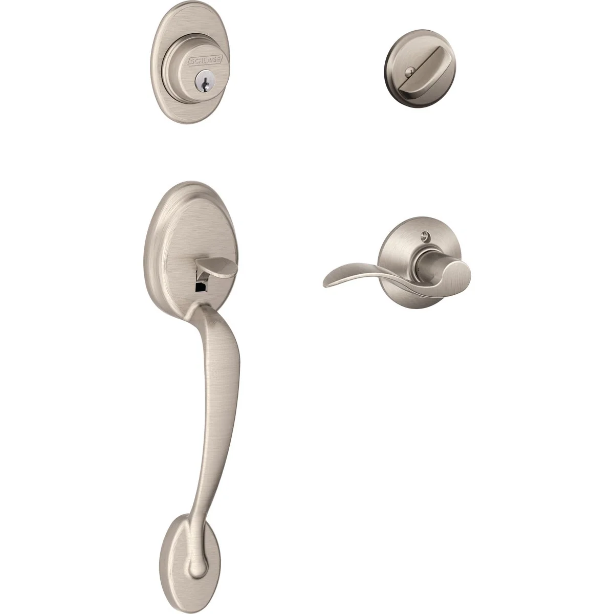 Reliable Schlage Satin Nickel Entry Door Handleset with Accent Interior Lever Traditional