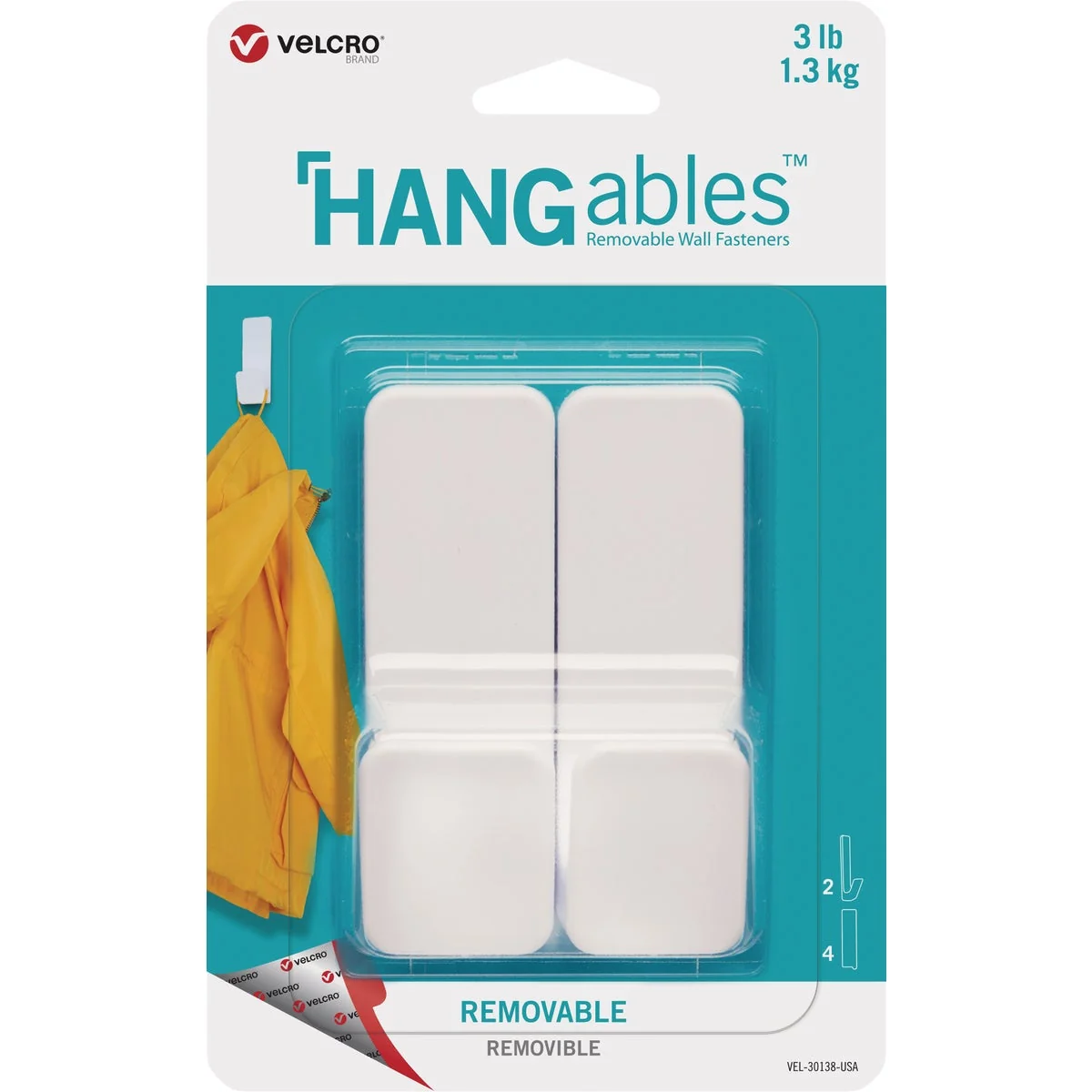 Efficient Velcro Brand Hangables 3 Lb. Capacity White Removable Medium Hook 2 Count Optimized