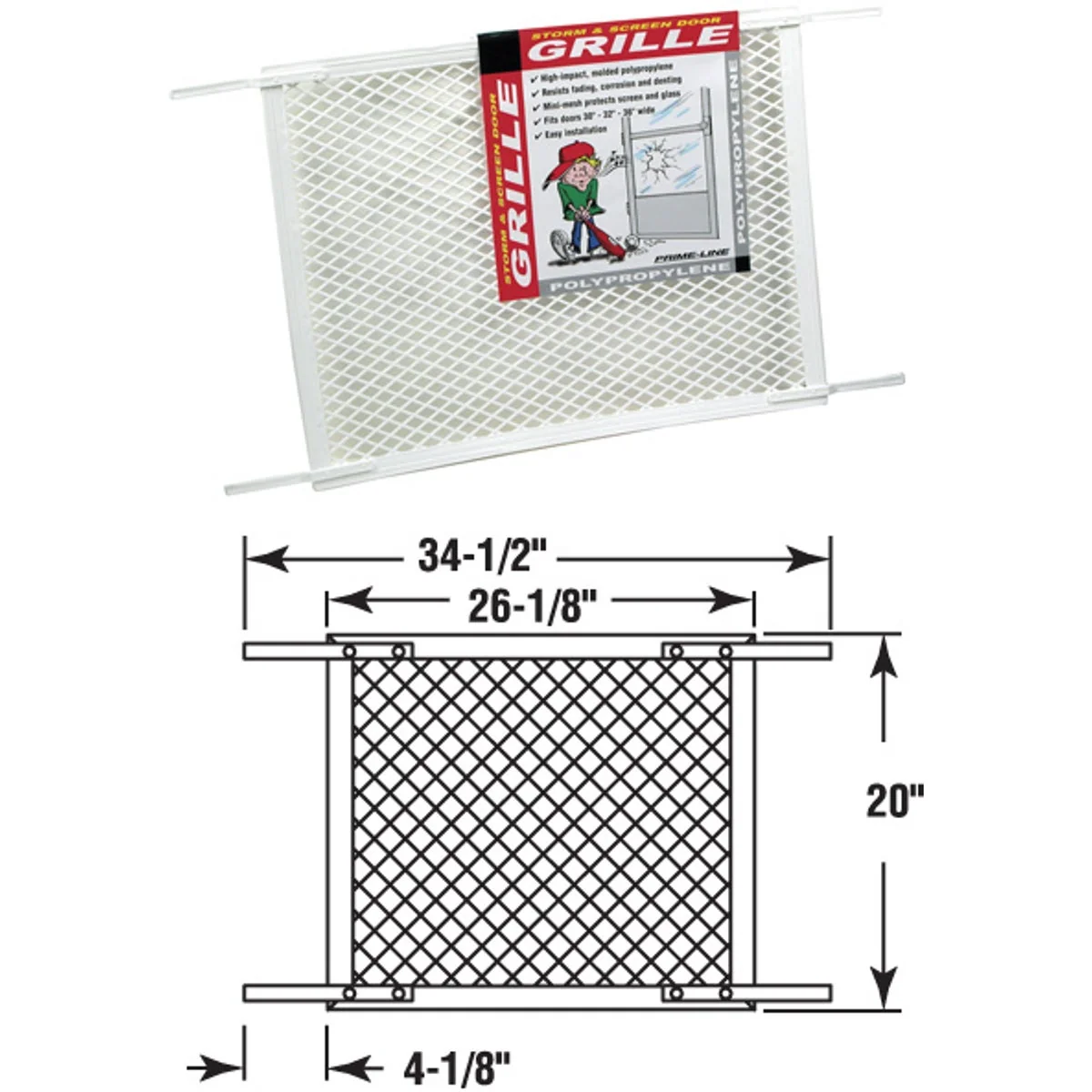 Innovative Prime-Line Make-2-Fit 34.5 In. x 20 In. White Plastic Door Grille for 36 In. Door Organic