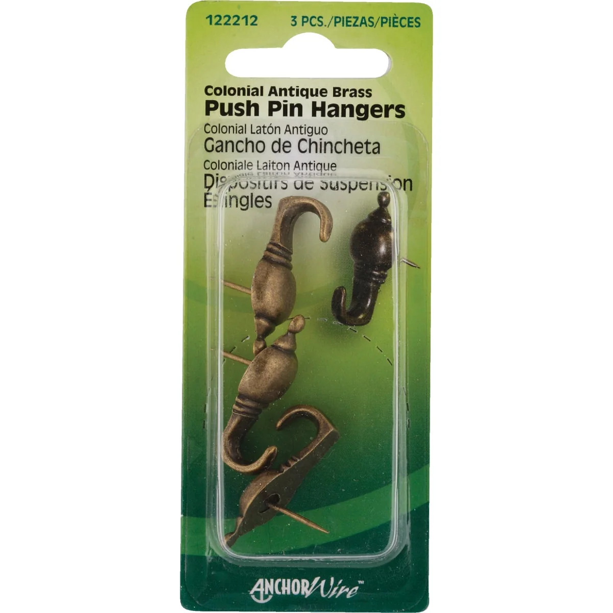 Convenient Hillman Anchor Wire Antique Brass Colonial Decorative Push Pin Hanger 3 Count Proven