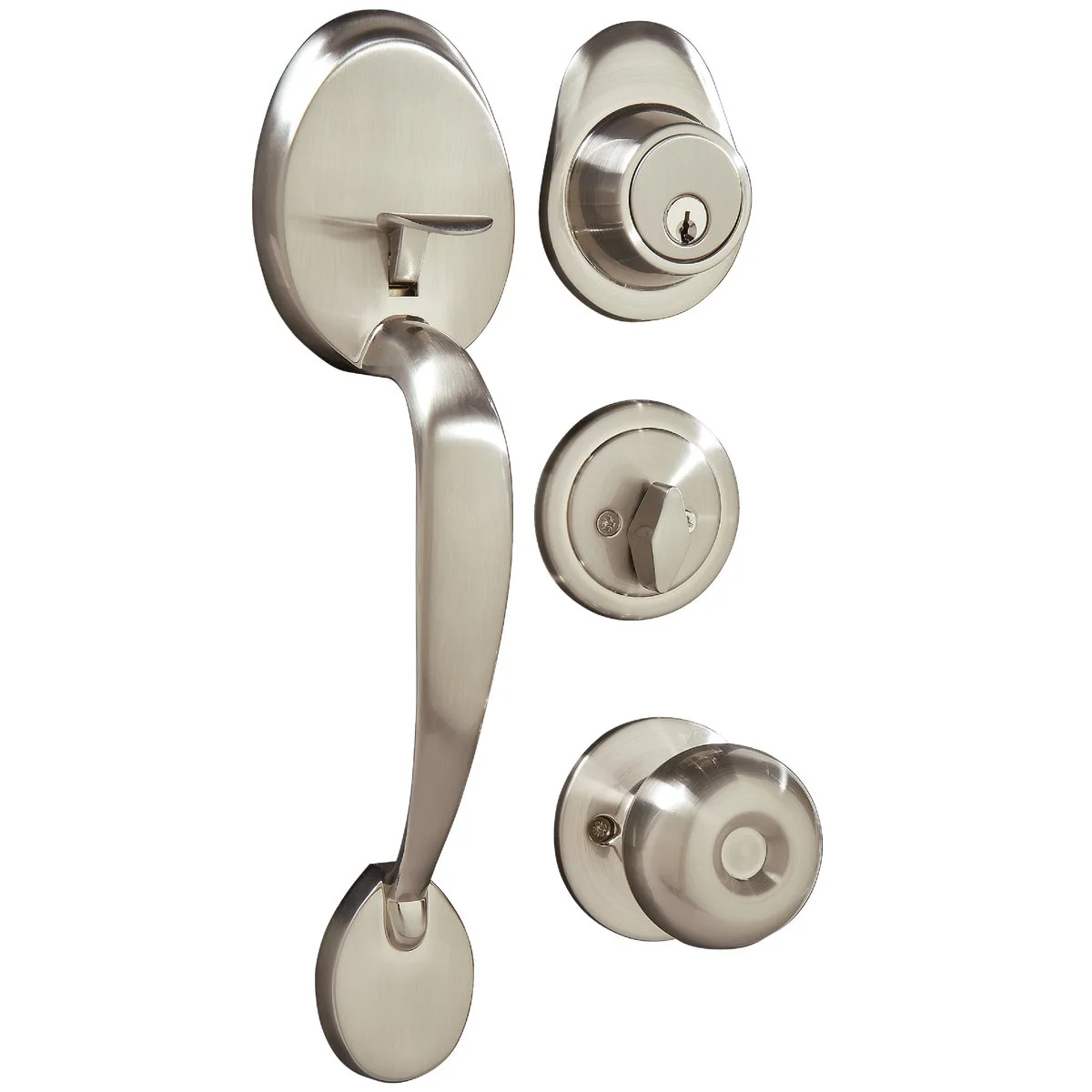 Expertly Made Steel Pro Brushed Nickel Entry Door Handleset with Half Round Interior Knob Carefully Designed