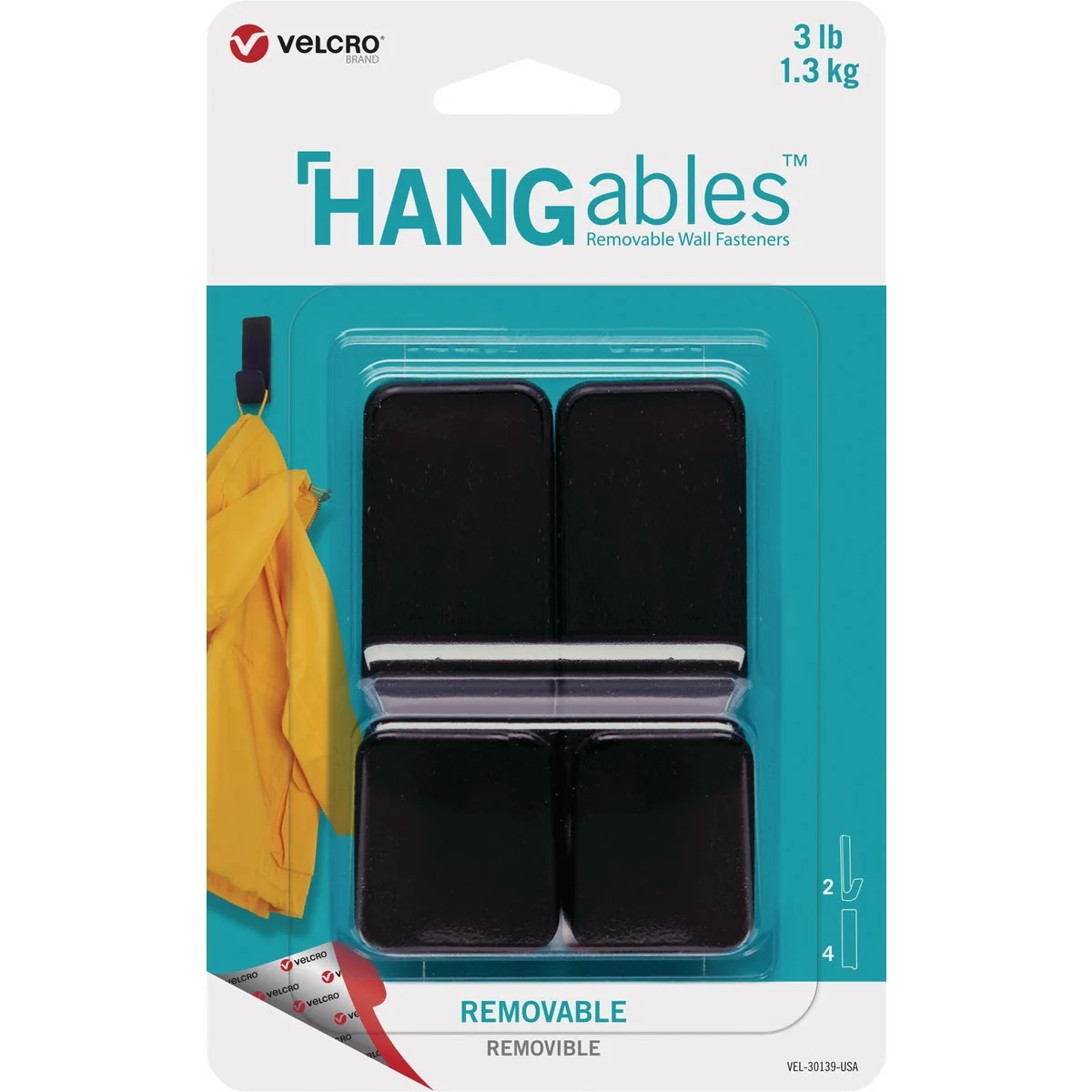 Clean Velcro Brand Hangables 3 Lb. Capacity Black Removable Medium Hook 2 Count Versatile