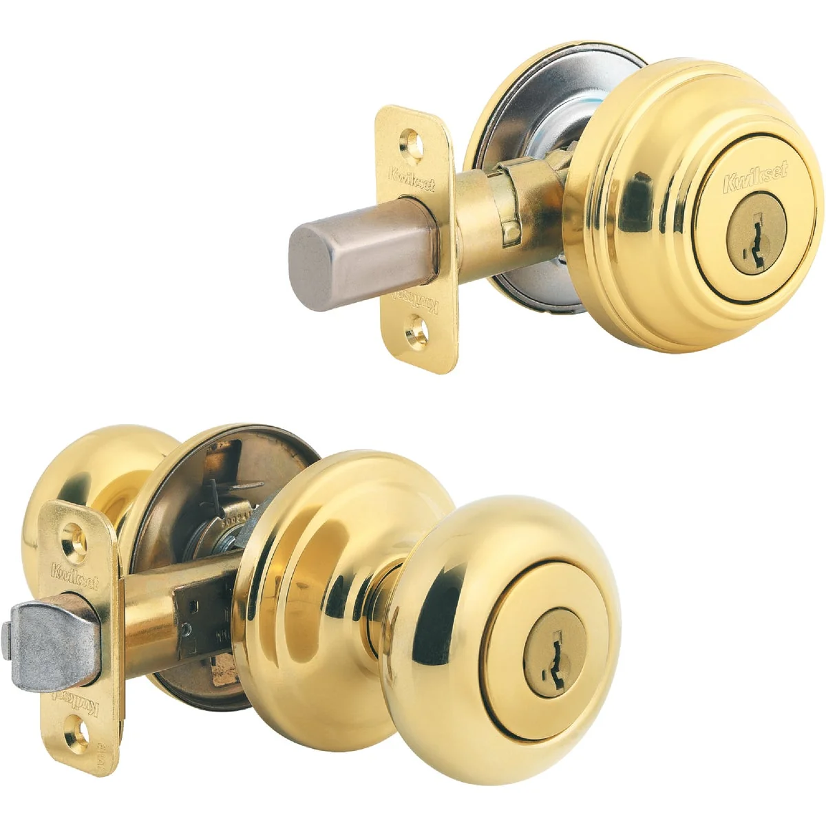 Trendy Kwikset Signature Series Polished Brass Deadbolt and Door Knob Combo Flexible