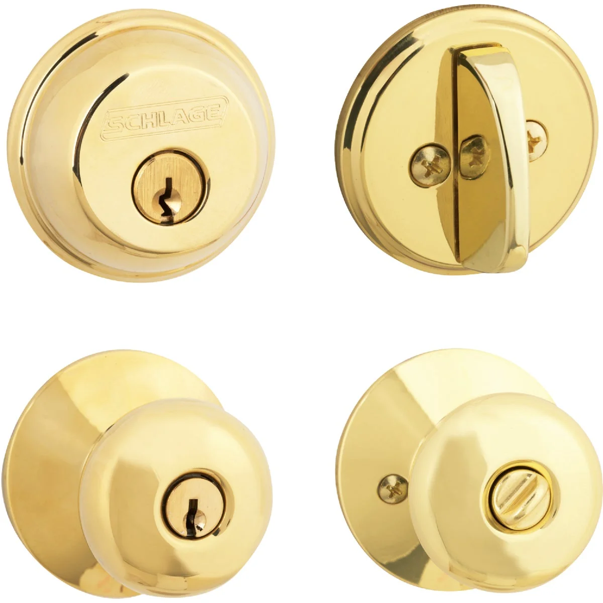 Expertly Made Schlage Bright Brass Deadbolt and Door Knob Combo Advanced