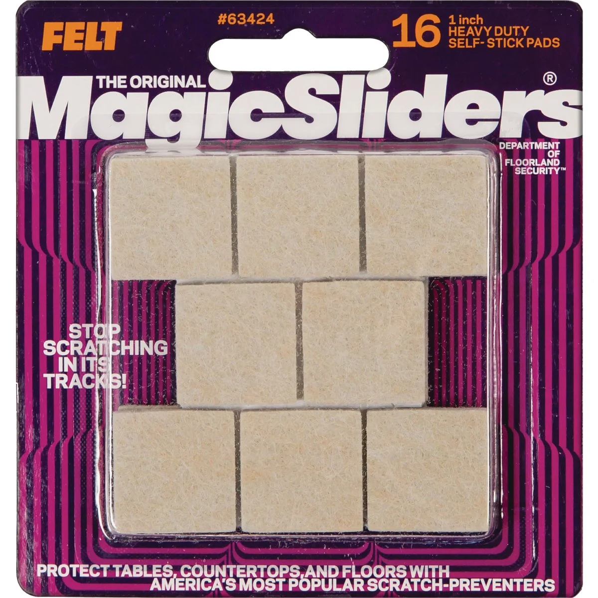 Comfortable Sliders 1 In. Square Oatmeal Self-Adhesive Heavy-Duty Furniture Pad 16-Pack Safe
